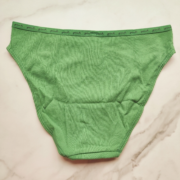 NWT PINK VICTORIA'S SECRET RIB LOGO COTTON BIKINI PANTY IN FOREST PINE SIZE EXTR - Picture 3 of 6